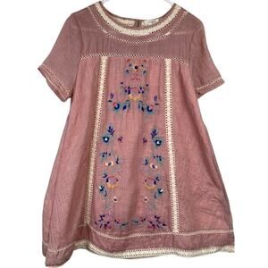 Umgee-Women's Pink Embroidered Casual Baby Doll, Lined Dress  NWTS